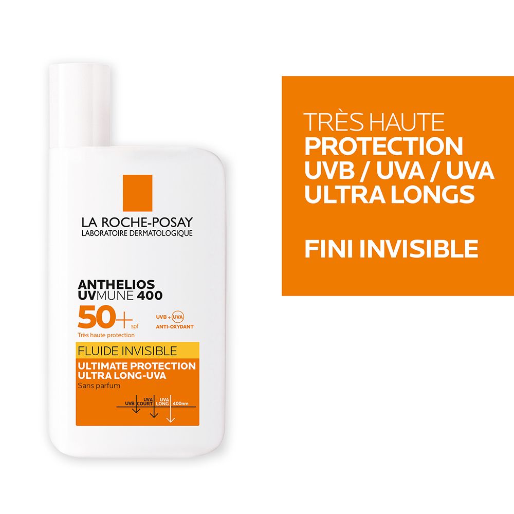 LA ROCHE-POSAY - Anthelios UVMUNE 400 Crème Solaire invisible Fluide Sans Parfum Peau Sensible SPF 50+ – 50ml
