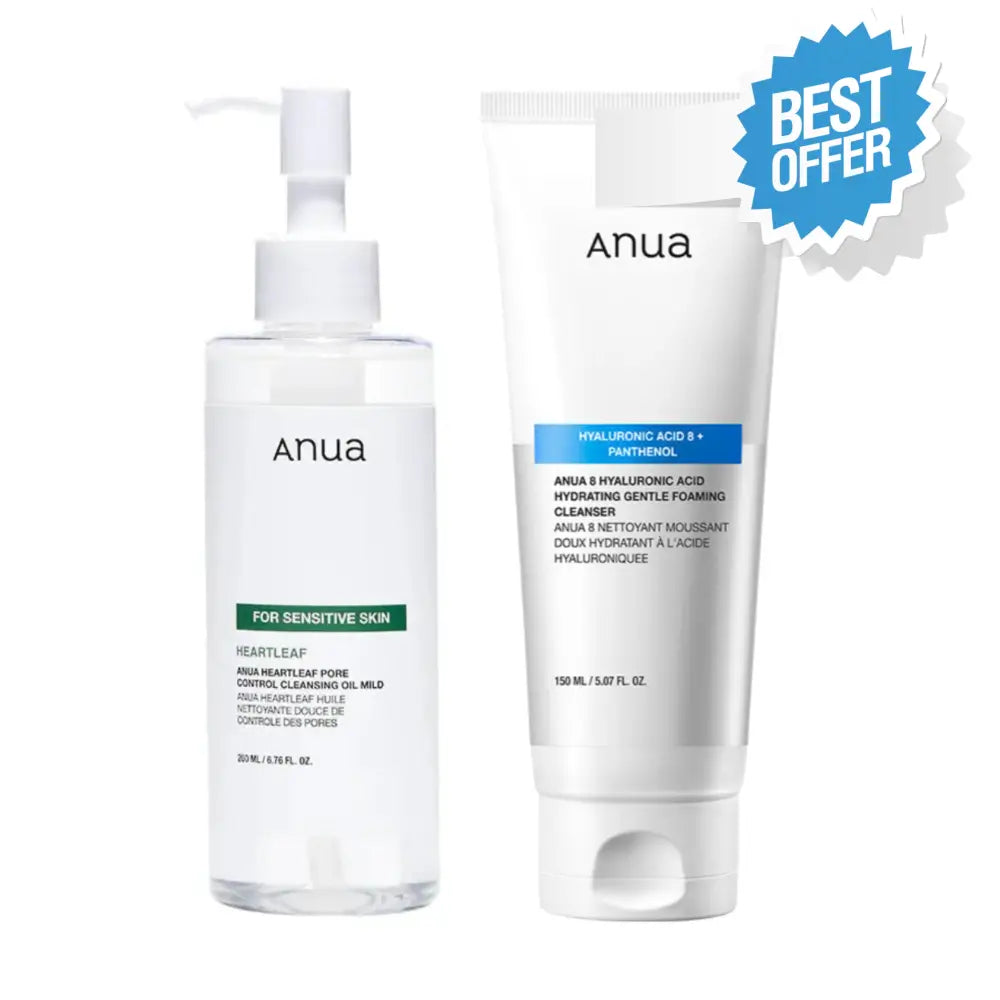 ANUA - DUO Double Cleansing 8 Hyaluronic Acid Foaming Cleanser + Heartleaf Pore Control Cleansing Oil Sensitive Skin - 150ml