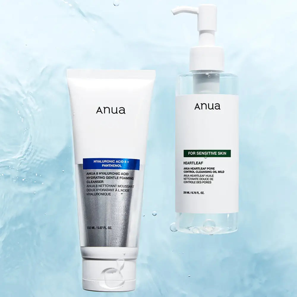 ANUA - DUO Double Cleansing 8 Hyaluronic Acid Foaming Cleanser + Heartleaf Pore Control Cleansing Oil Sensitive Skin - 150ml