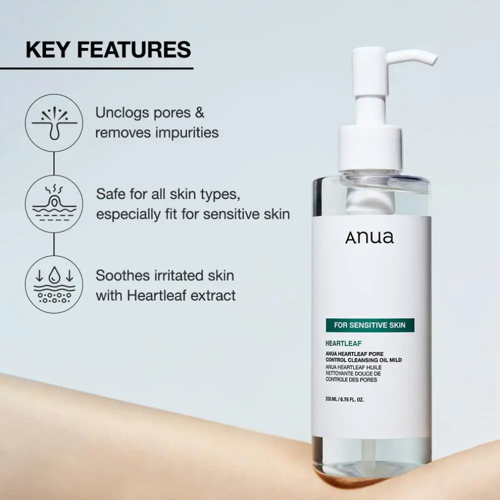 ANUA - DUO Double Cleansing 8 Hyaluronic Acid Foaming Cleanser + Heartleaf Pore Control Cleansing Oil Sensitive Skin - 150ml